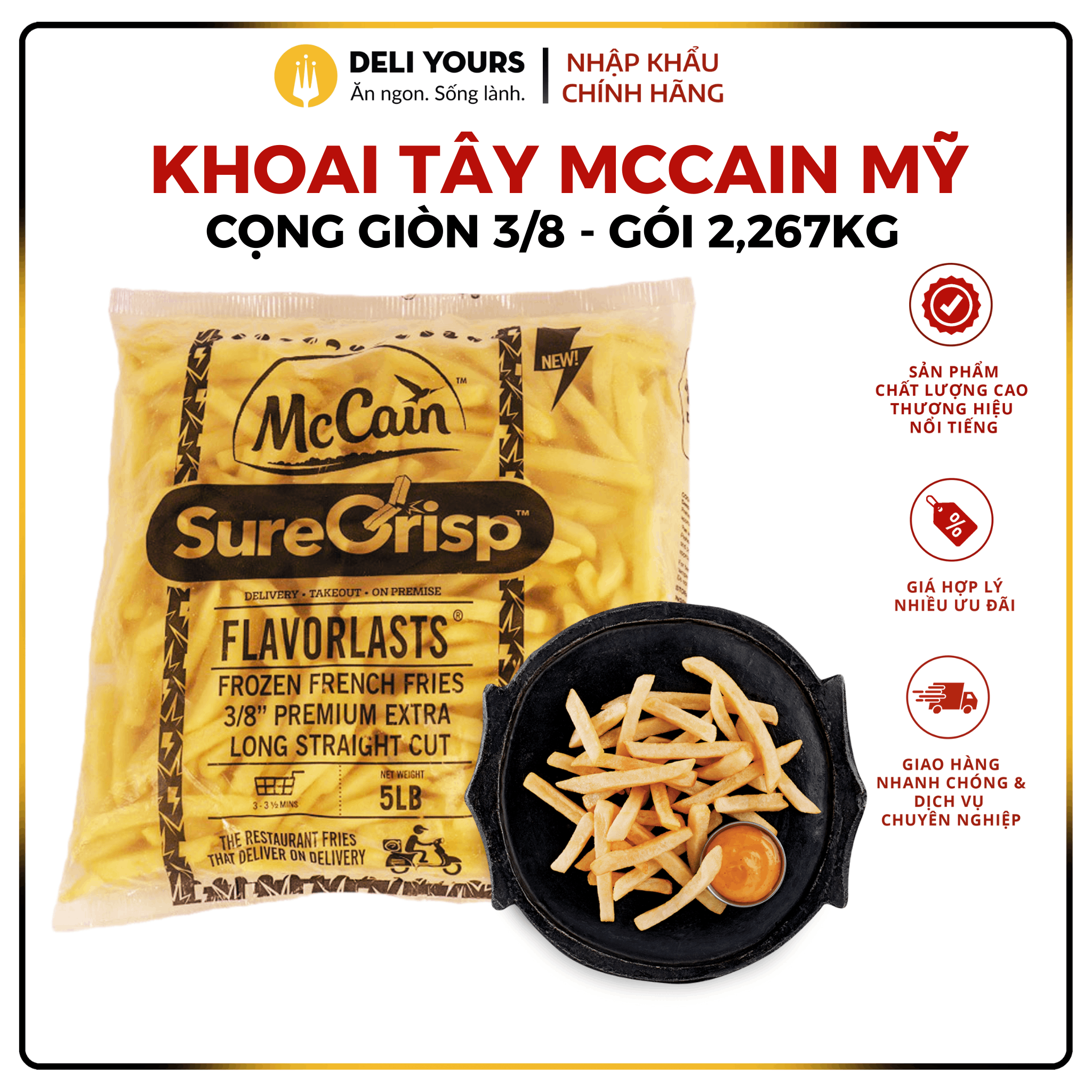 Khoai Tây Cọng Giòn Dài Siêu To 3/8 Premium Extra Long Gói 2,267kg - Khoai Tây McCain Mỹ [NHẬP KHẨU MỸ] | Deli Yours