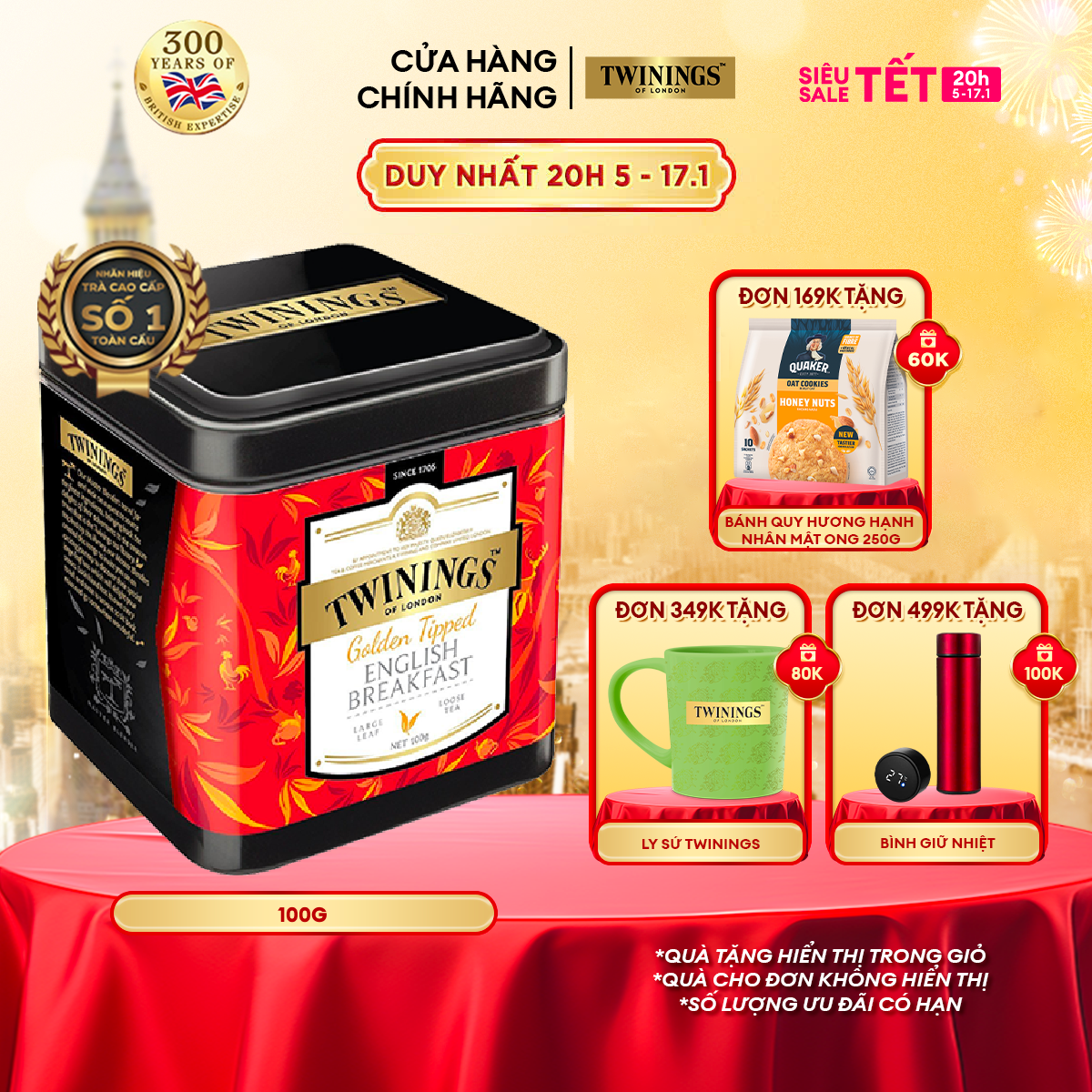 Trà Lá Twinings Golden Tipped English Breakfast - Hộp Thiếc 100G