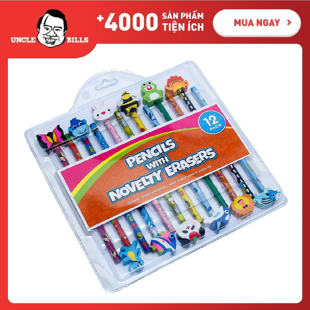 Bộ 12 bút chì có đầu tẩy ngộ nghĩnh uncle bills se0507