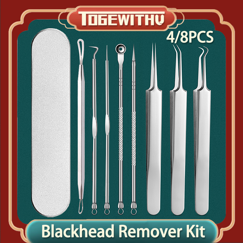 Bộ 4/8 dụng cụ tẩy mụn đầu đen mụn nhọt trứng cá, có hộp đựng tiện lợi, bằng thép không gỉ cao cấp - INTL