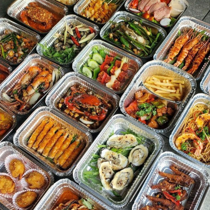 Set 10 khay giấy bạc đựng thực phẩm dùng 1 lần có ngăn có nắp đa dạng , khay nhôm ftc hộp nhôm 410ml giấy bạc có nắp dùng 1 lần