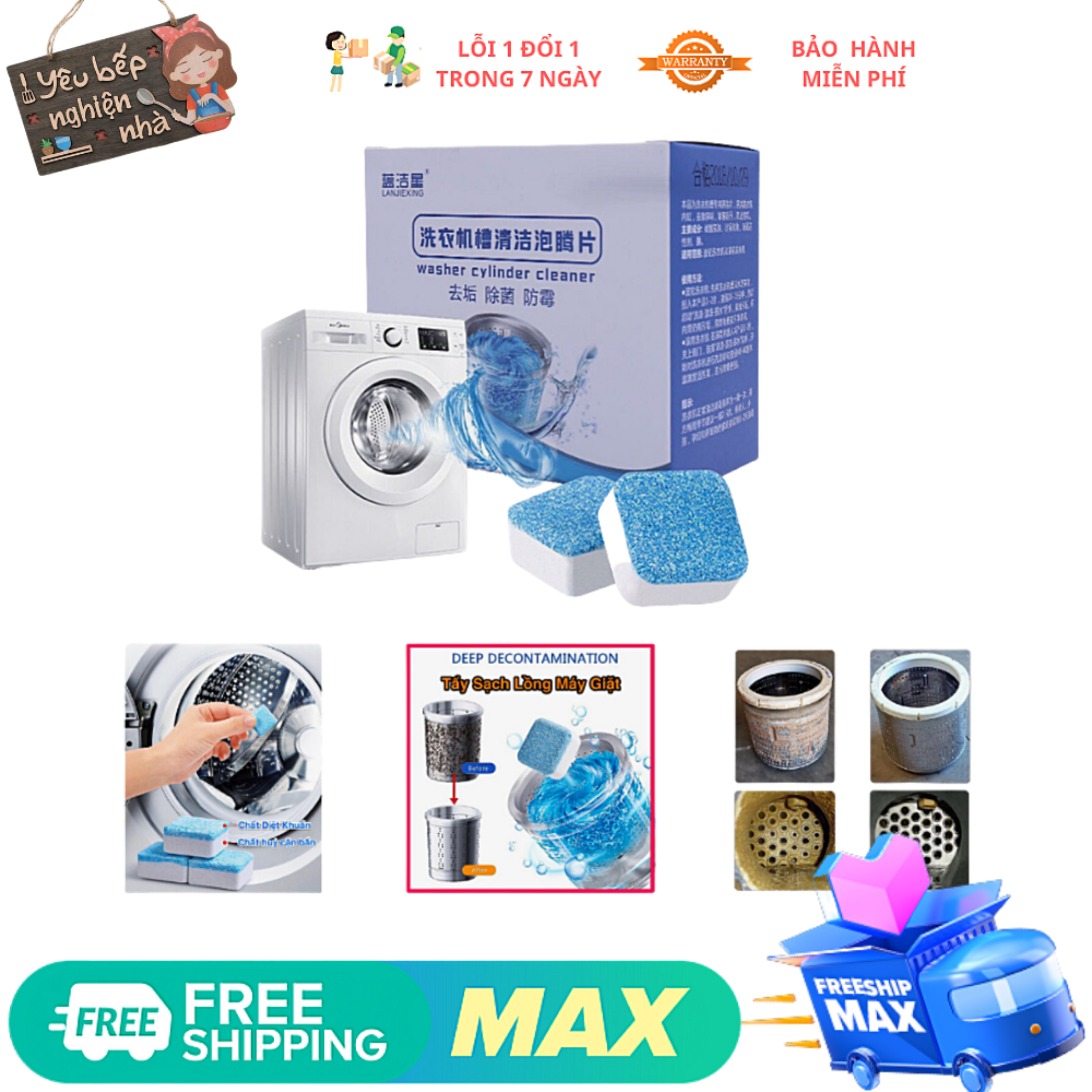 Hộp 12 Viên Tẩy Lồng Máy Giặt Khử Sạch Cặn Bẩn, Vệ Sinh Khử Mùi Lồng Máy Giặt Phù HợpCho Tất Cả Dòng Máy Giặt Hiện nay