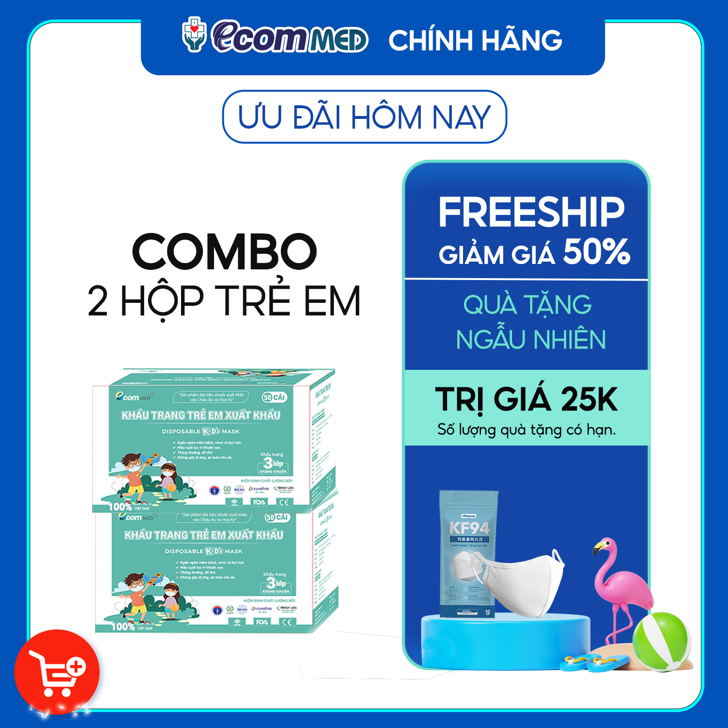Combo 10 Bịch (100 cái ) Cái Khẩu Trang Y tế Trẻ Em EcomMed thông thoáng không đau tai - Kháng khuẩn 99% có họa tiết hoạt hình  - Đạt chuẩn FDA