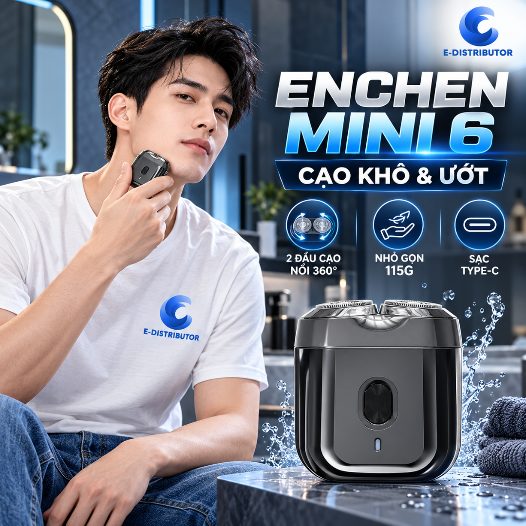Enchen Mini 6 Dry & Wet Shaver with 2 Shaving Heads 360 °   Compact 115g Type-C Charger
