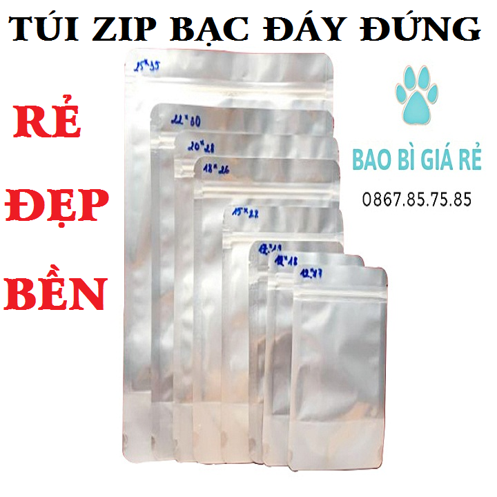 Túi Zip bạc đáy đứng size 12x17, đựng bột loại 100g an toàn tiện dụng, Bao Bì Thương Nguyễn