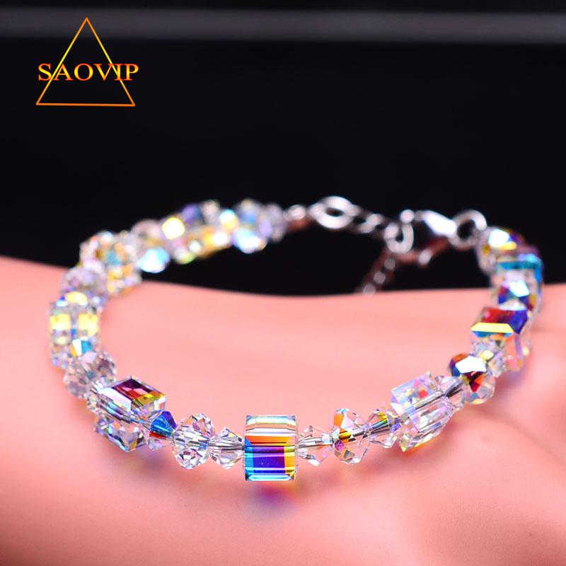 Lắc Tay nữ Pha Lê Vuông áo SWAROVSKI Siêu Đẹp Cao cấp  Sang Trọng , Sáng tay Có Kèm ảnh thật - SAOVIP