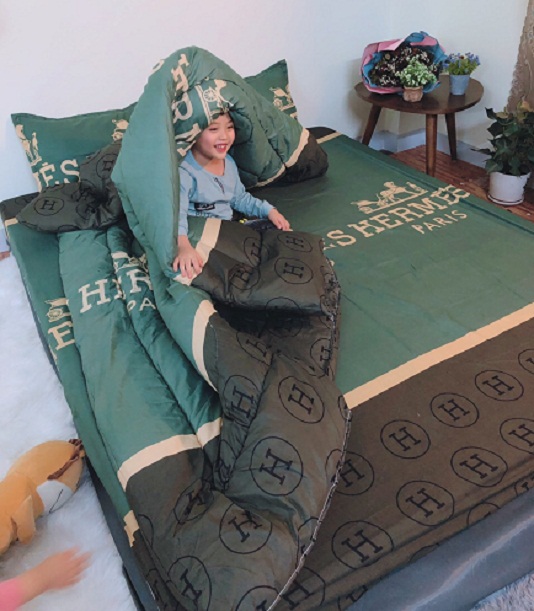 Bộ Chăn Phao Ga Gối Cotton Poly 5 Món Mẫu Hermes Xanh