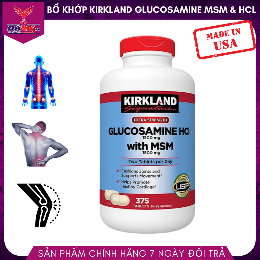 Viên uống bổ khớp của Mỹ Kirkland Signature™ Glucosamin HCL & MSM 1500mg hộp 375 viên
