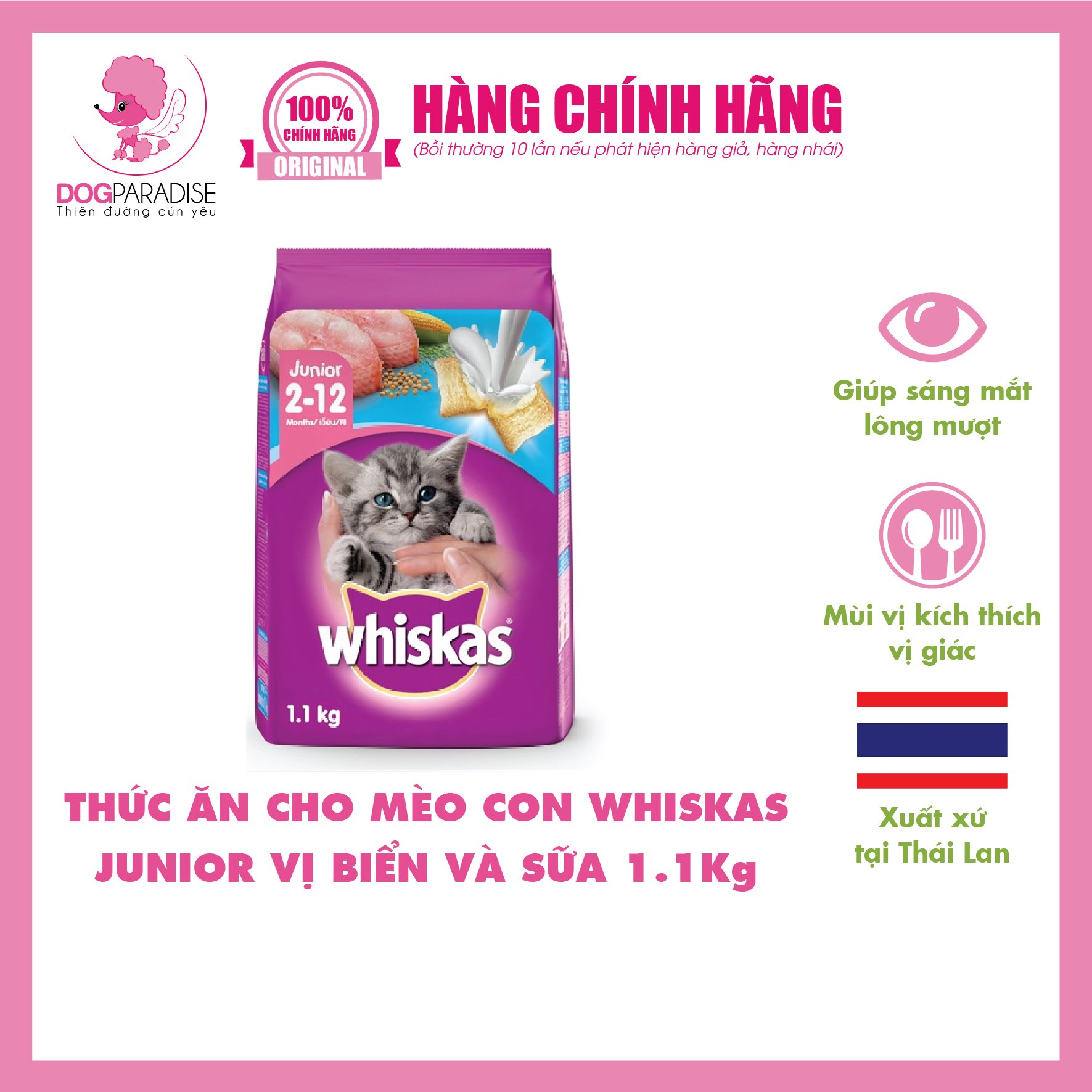 Thức ăn cho mèo con Whiskas Junior vị biển và sữa 1.1kg - Dog Paradise