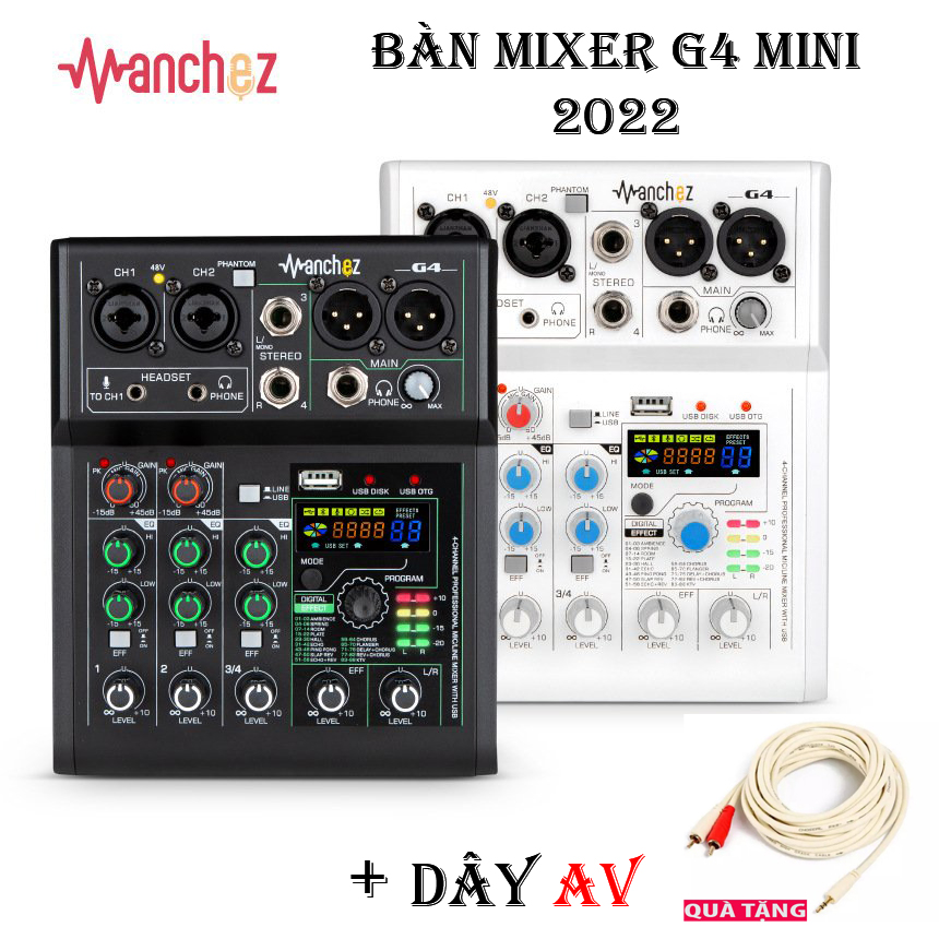 [Bản Đặc Biệt + Dây AV] Bàn Mixer G4 Mini Pro 2022, Bàn Trộn Âm Thanh, Mixer Karaoke Xịn, 88 Chế Độ Vang, 3 Kênh, Tích Hợp Nguồn 48V Cho Micro, Bàn Mixer Cho Dàn Loa Kéo, Bộ Livestream Siêu Đẳng, Kết Nối Bluetooth, USB, XLR, 6.5mm, Canon
