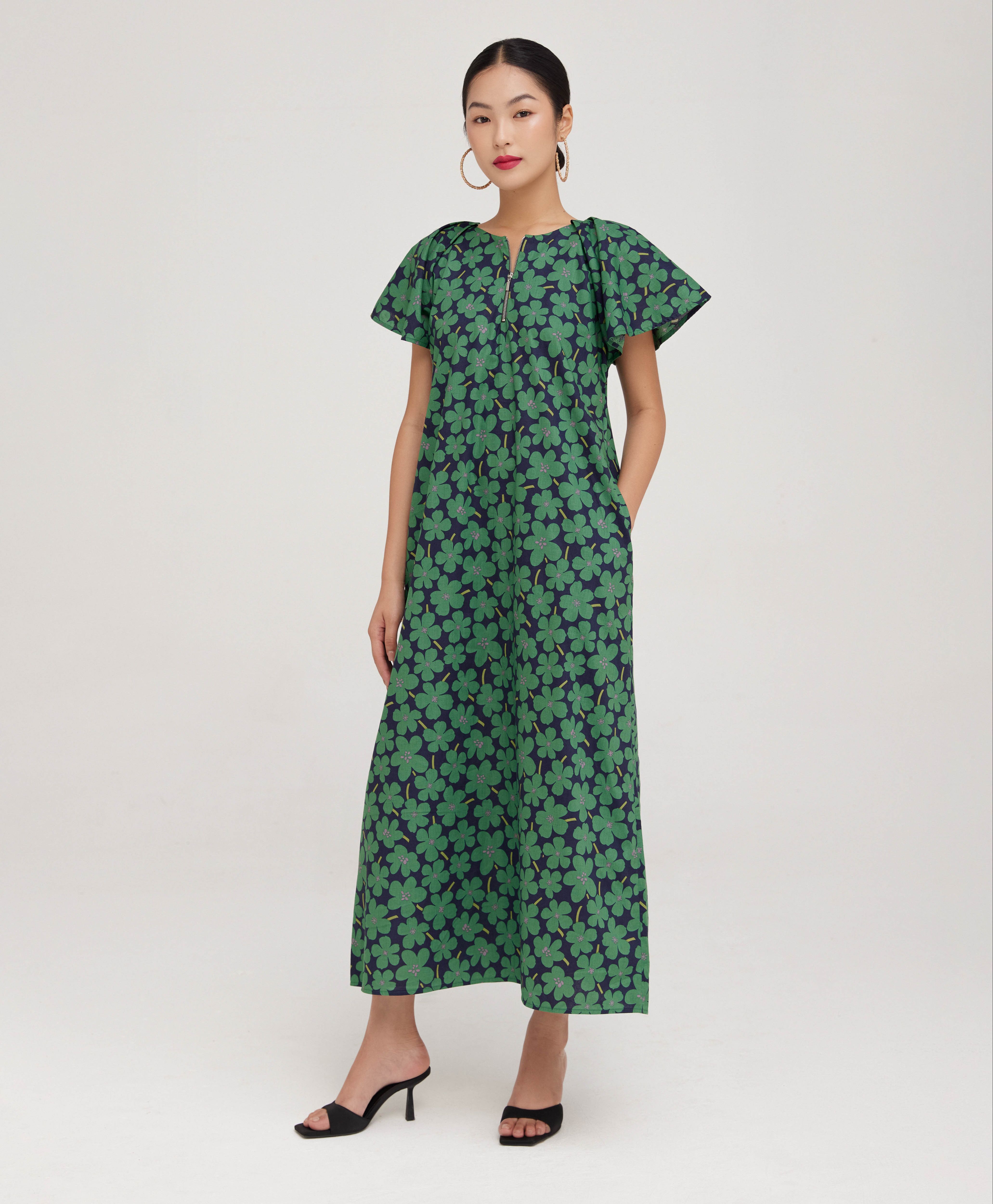 Đầm cotton cổ khoá kéo Mauve Butterfly dress