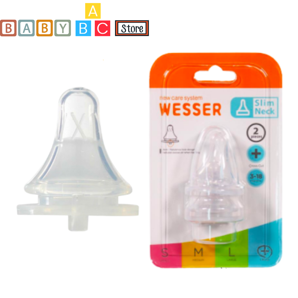 Núm Vú Wesser Cổ Hẹp Núm Vú Cho Bé Sơ Sinh Silicon Siêu Mềm Đủ Size từ 0 đến 18 tháng