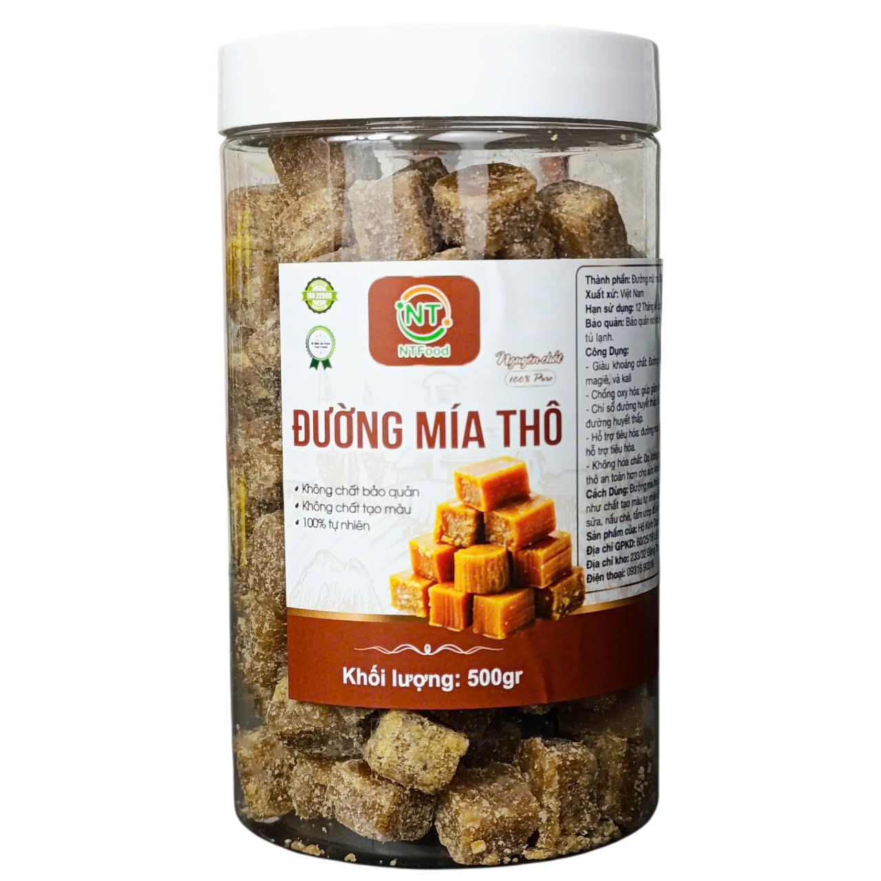  Đường Mật Mía Thô dạng viên tự nhiên nguyên vị hũ 500gr NTFood - Nhất Tín Food 