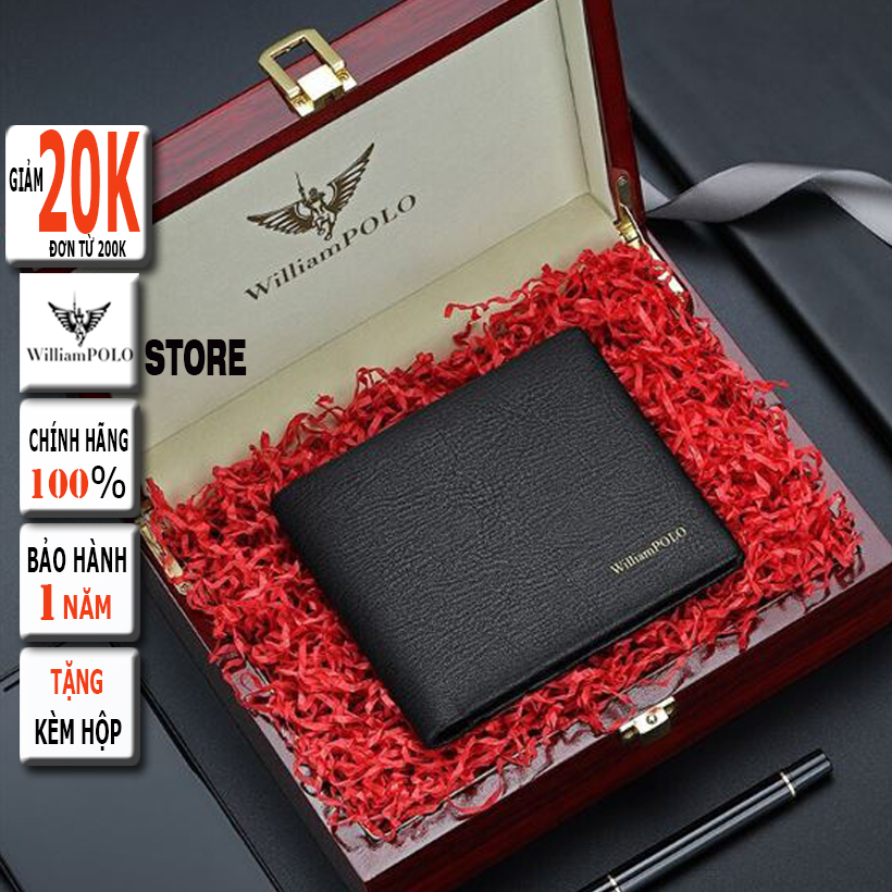 Ví da nam , ví nam cao cấp full hộp WilliamPOLO chất liệu da BÒ nguyên tấm WP039