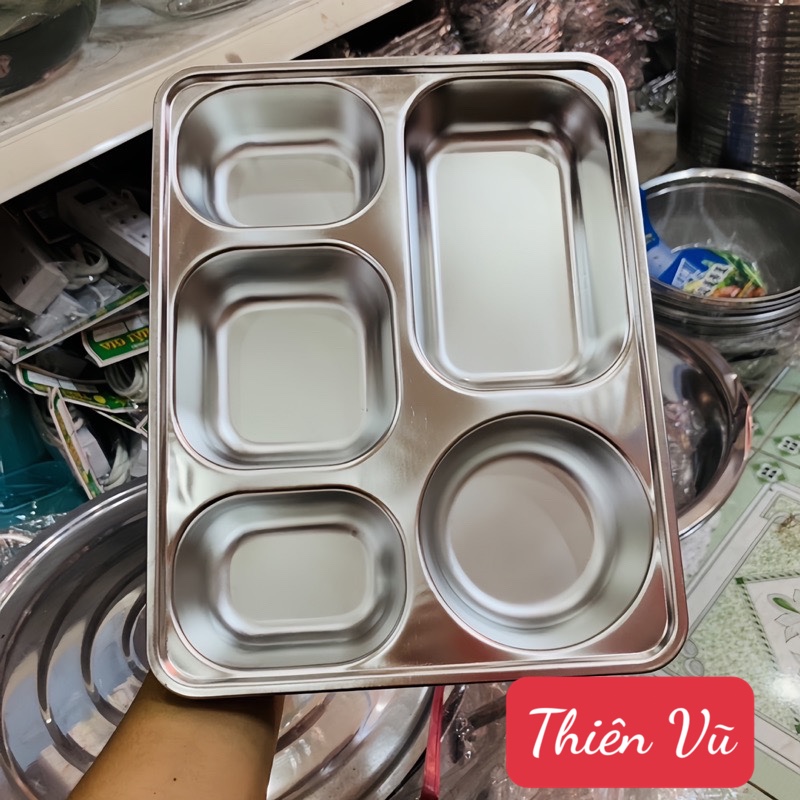 Khay inox 5 ngăn đựng thức ăn, Khay cơm inox 5 ngăn loại dày - gia dụng Thiên Vũ