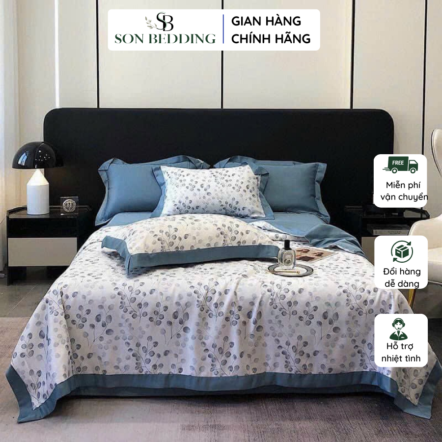 Bộ chăn ga gối lụa thái 4 món chăn chần bông nhập khẩu, ga giường và vỏ gối lụa thái cao cấp mềm mịn mát lạnh