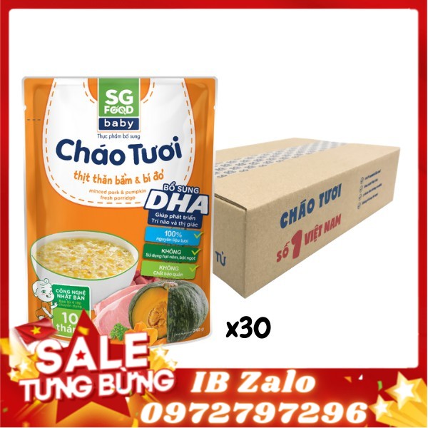 Thùng 30 gói cháo tươi baby sài gòn food thịt thăn bằm bí đỏ 240g