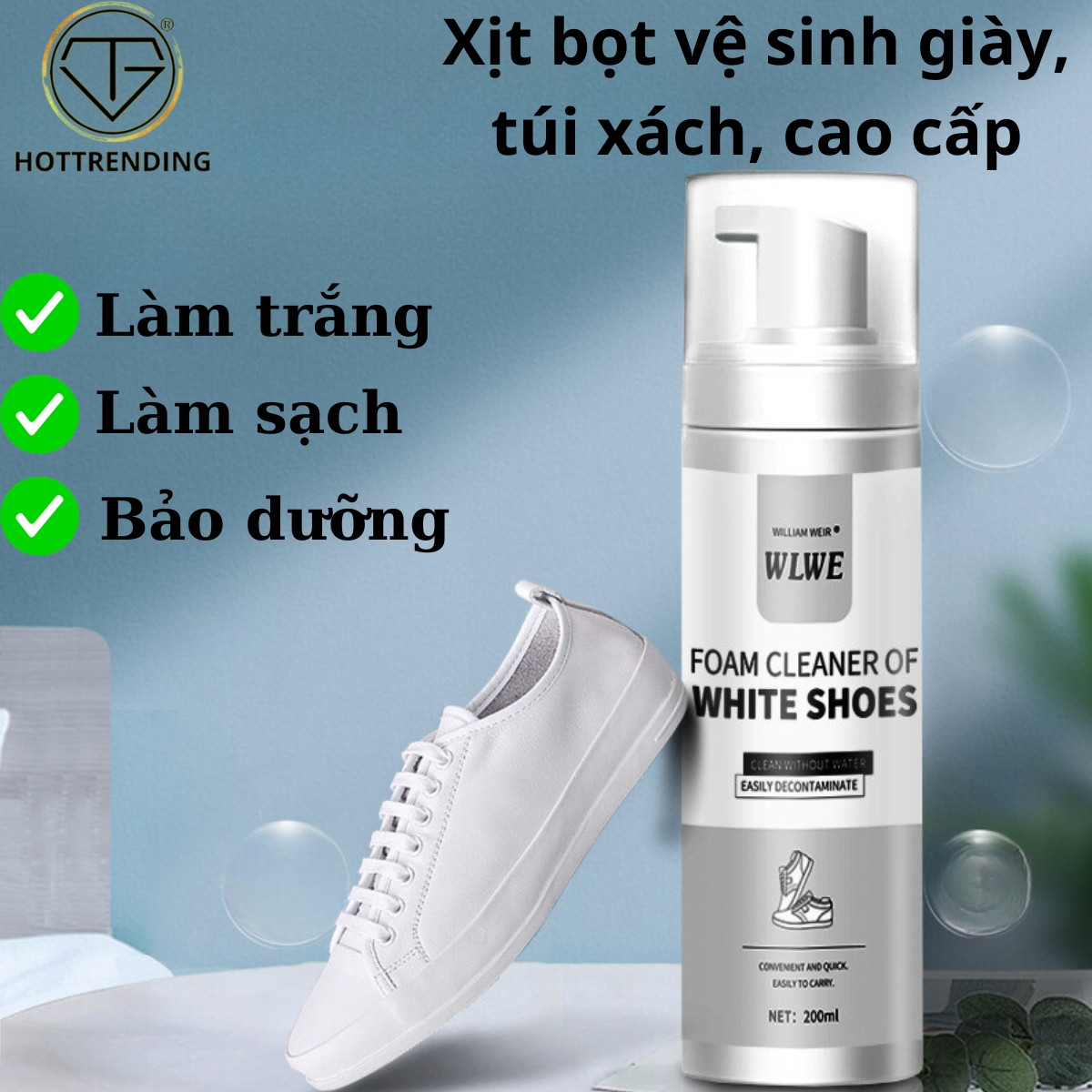 Chai xịt bọt vệ sinh giày, giặt khô da, vải Cao Cấp VGS08 dung tích 200ml