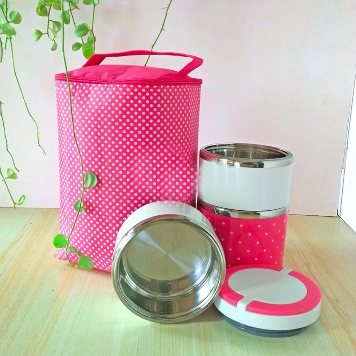 Túi giữ nhiệt văn phòng họa tiết chấm bi loại lớn