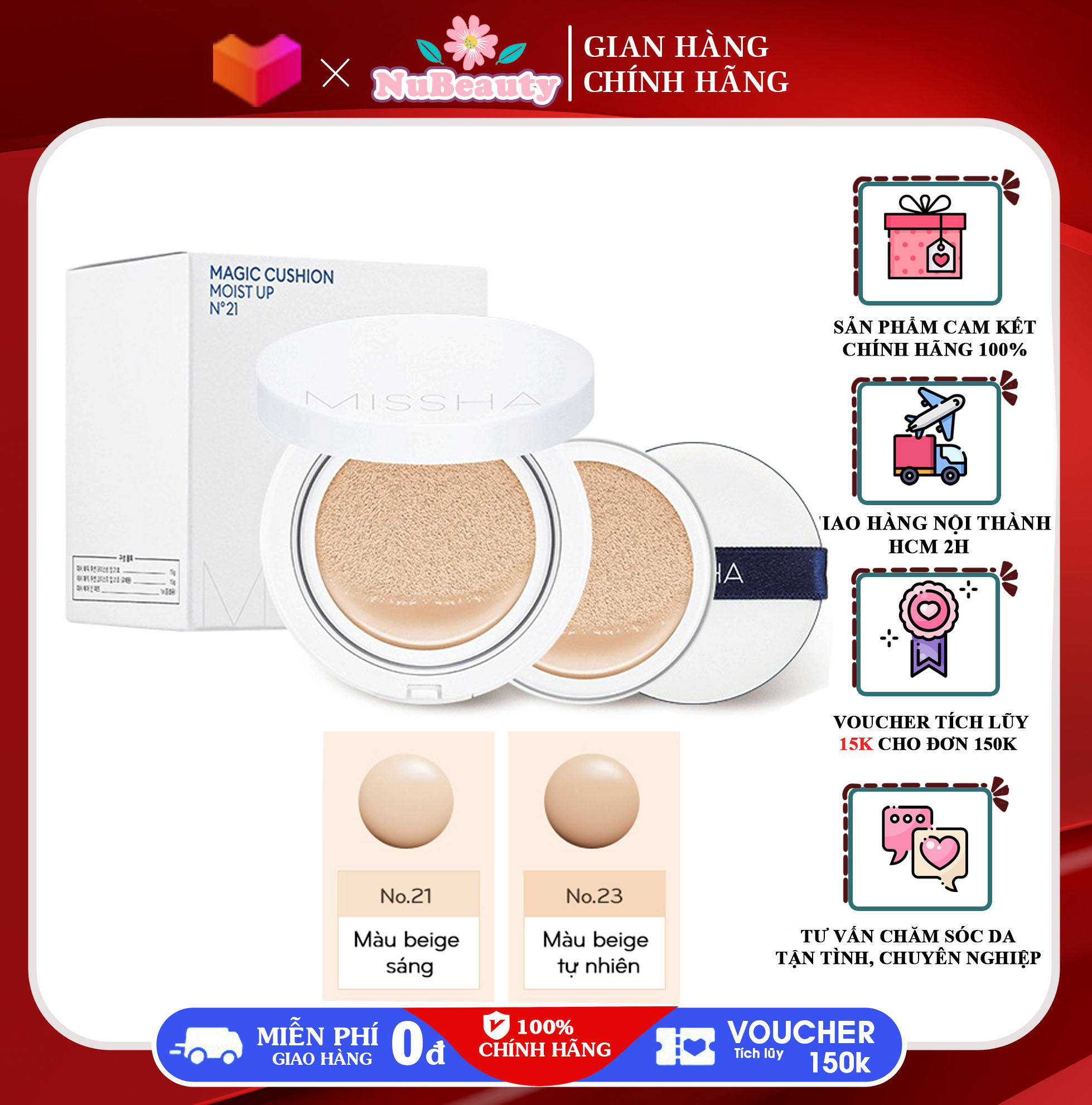 "chính hãng" phấn nước missha magic cushion moist up spf50+/pa+++ - tone 21 tone 23 ,