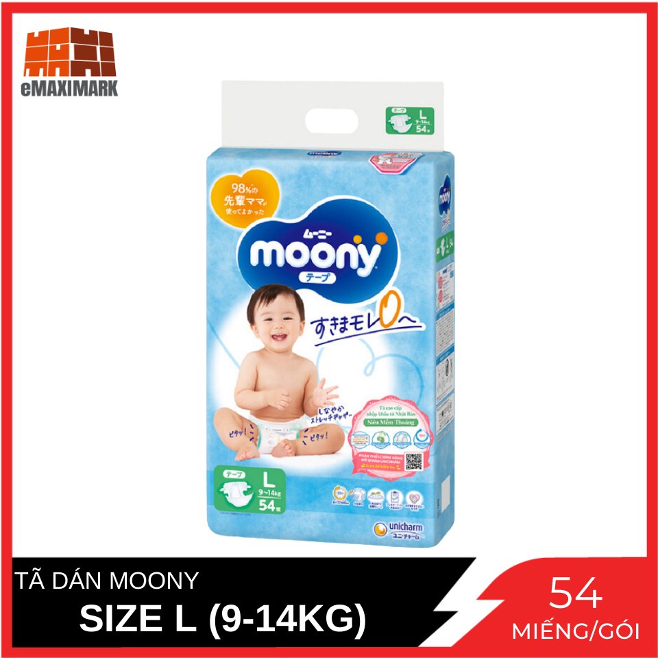 Tã dán moony cao cấp size l gói 54 miếng