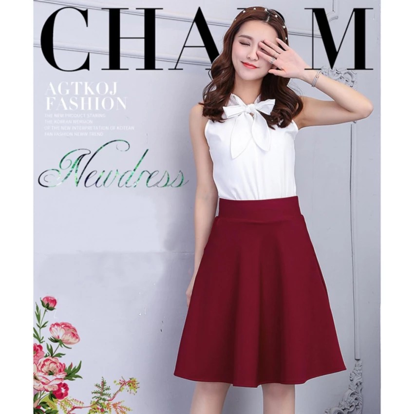 Chân váy thời trang xòe đầu gối có túi