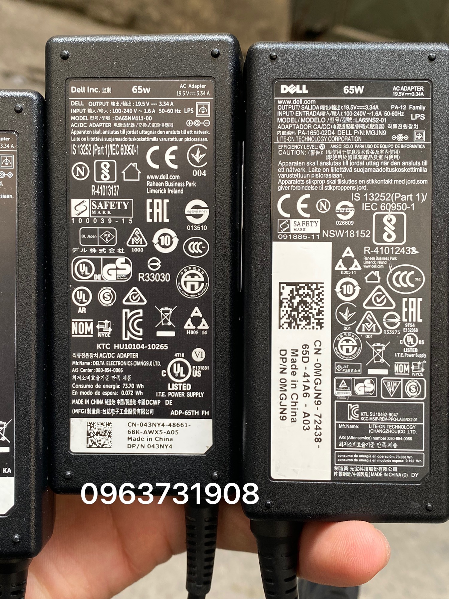 Cục sạc laptop Dell 65W chân kim nhỏ hàng tháo máy