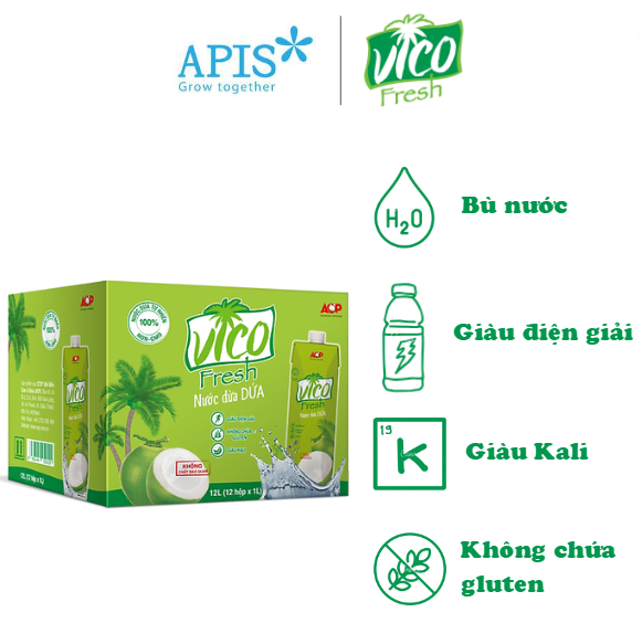Thùng 12 hộp nước dừa dứa vico fresh 1l