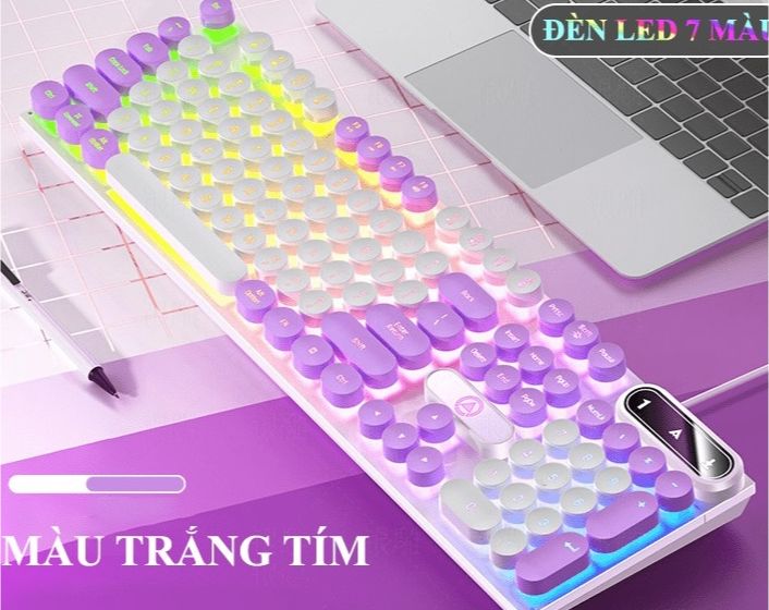 Bàn phím YINDIAO K600 giả cơ nút tròn nhiều màu sắc và có đèn led xuyên phím chuyên game