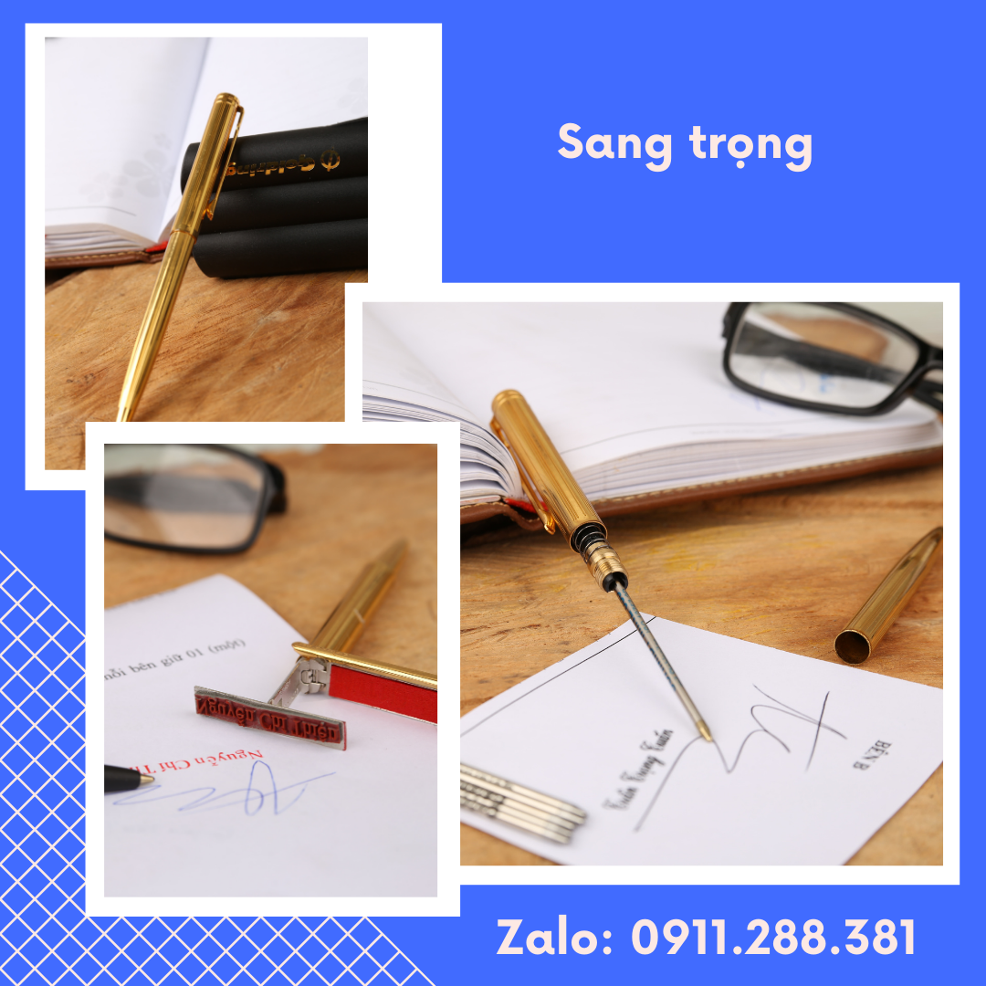 [HCM]Bút goldring {N.V.CH} THÂN NHỎ MÀU VÀNG CHÍNH HÃNG TRODAT - Viết vừa ký vừa đóng dấu tên Bút có dấu tên goldring 3 in 1