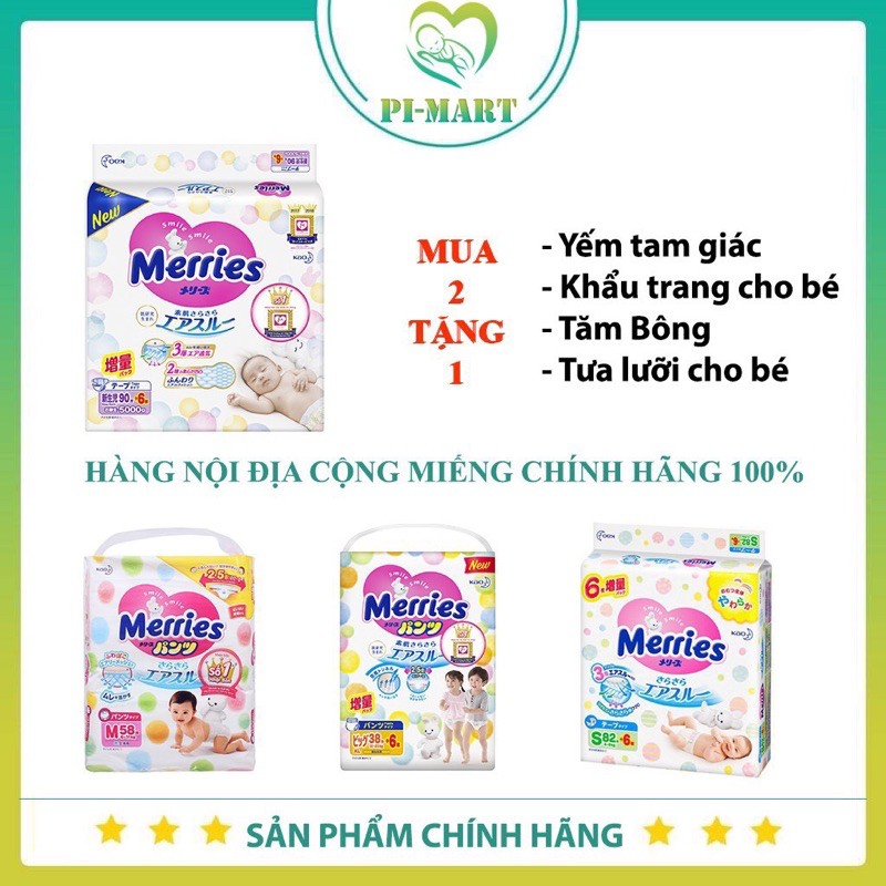 Bỉm merries nội địa nhật bỉm dán/ quần merries nội địa cộng miếng nb96/s88/m68/l58/m64/l50/xl44/xxl28