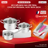 [SIÊU SALE HÈ 20H 4-7.5] Bộ 3 nồi Inox cao cấp Tefal Cook Eat B921S604, 14cm/18cm/20cm