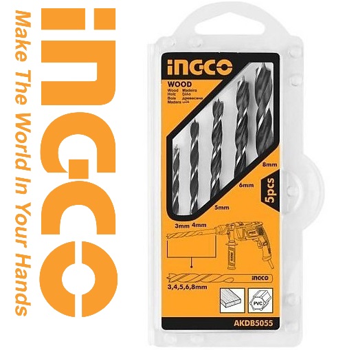 Bộ 5 mũi khoan gỗ 3mm tới 8mm wood ingco akdb5055