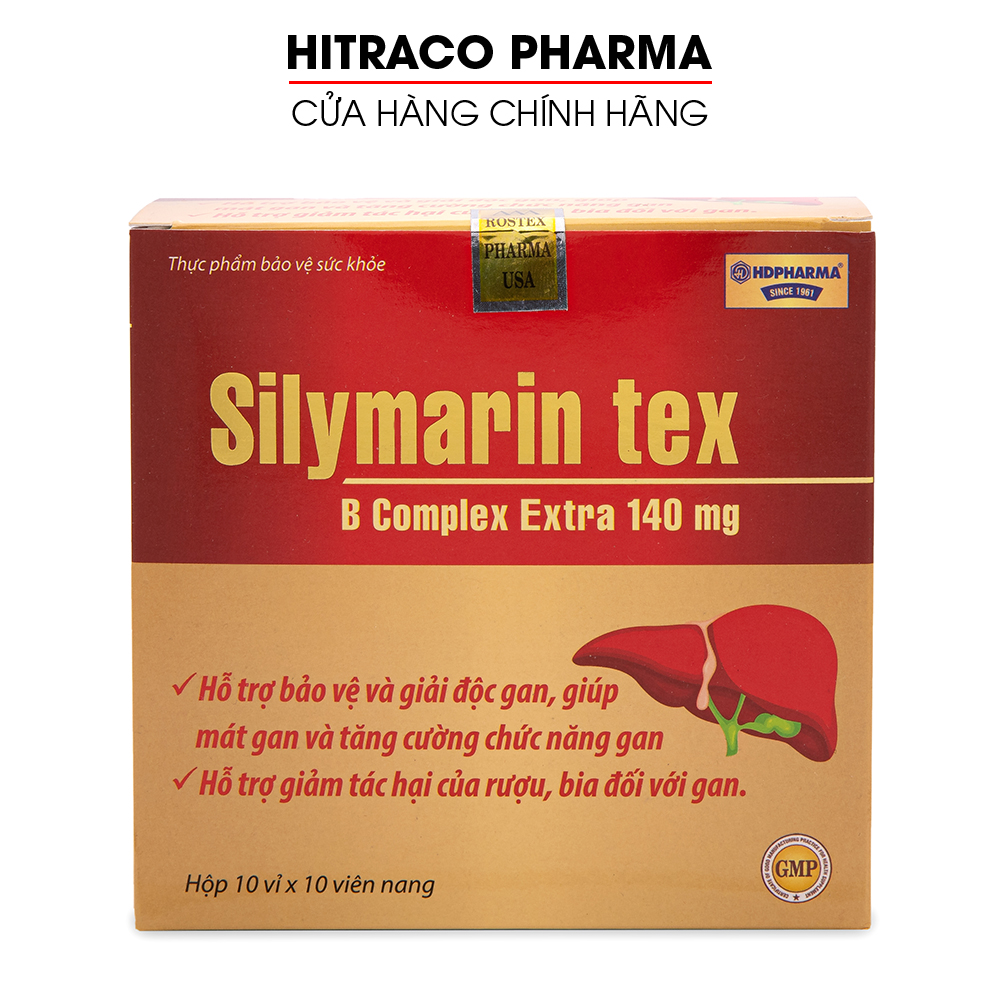 Viên uống bổ gan Silymarin Tex mát gan, giải độc gan, hạ men gan - Hộp 100 viên thành phần cà gai leo, atiso tăng cường chức năng gan