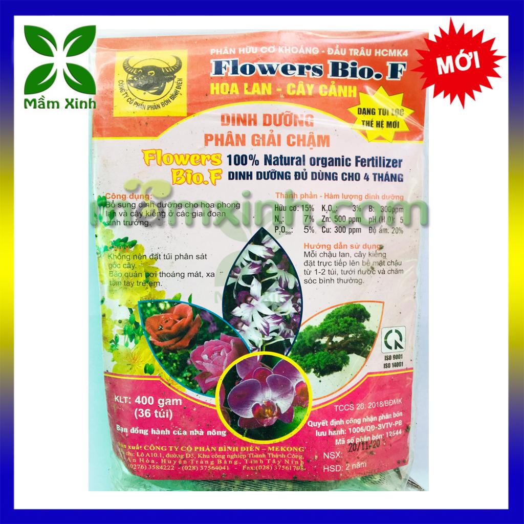 12 túi Phân bón hữu cơ khoáng tan chậm - Đầu Trâu HCMK4 Flowers Bio.F - Chuyên dùng cho hoa lan, cây cảnh