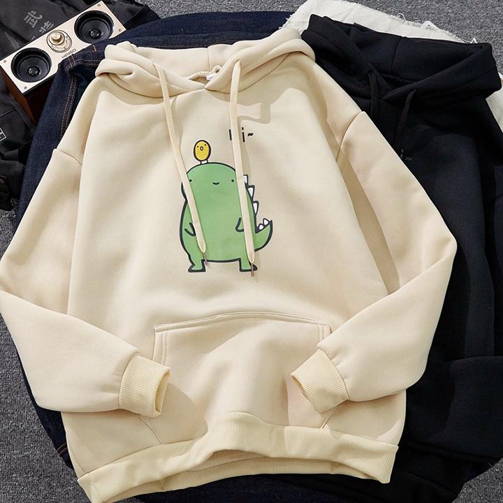 Áo hoodie lót nỉ freesize hình khủng long dễ thương, nữ dưới 58kg đều mặc vừa
