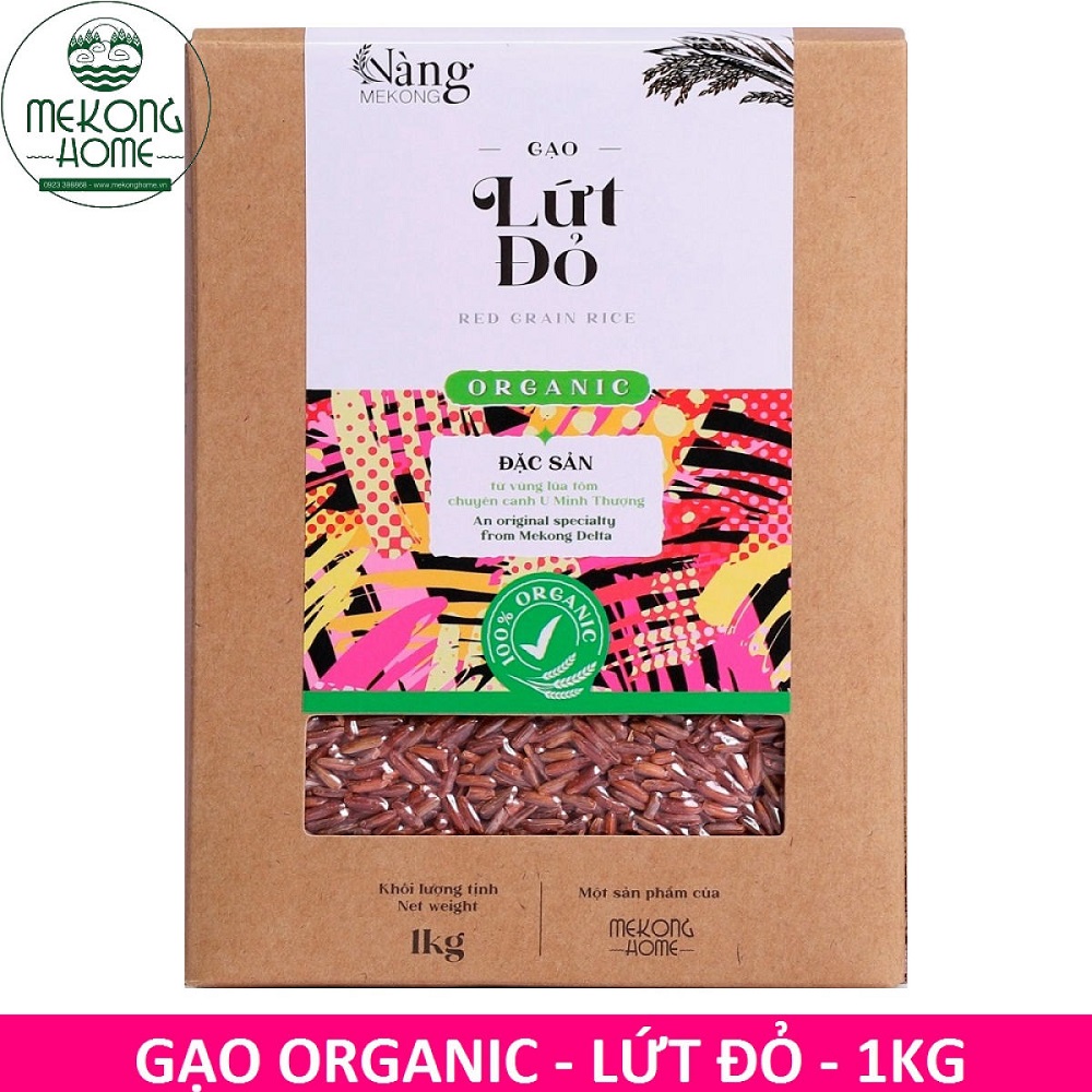 Gạo hữu cơ - gạo lứt đỏ 1kg - gạo lứt thực dưỡng - mekong home - 100% organic