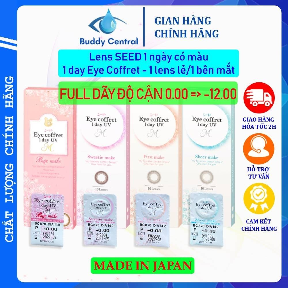 Lens Seed 1 ngày có màu Eye coffret 1 day UV độ cận từ 0 đến -12 độ (1 lens/1 bên mắt) - Buddy Central