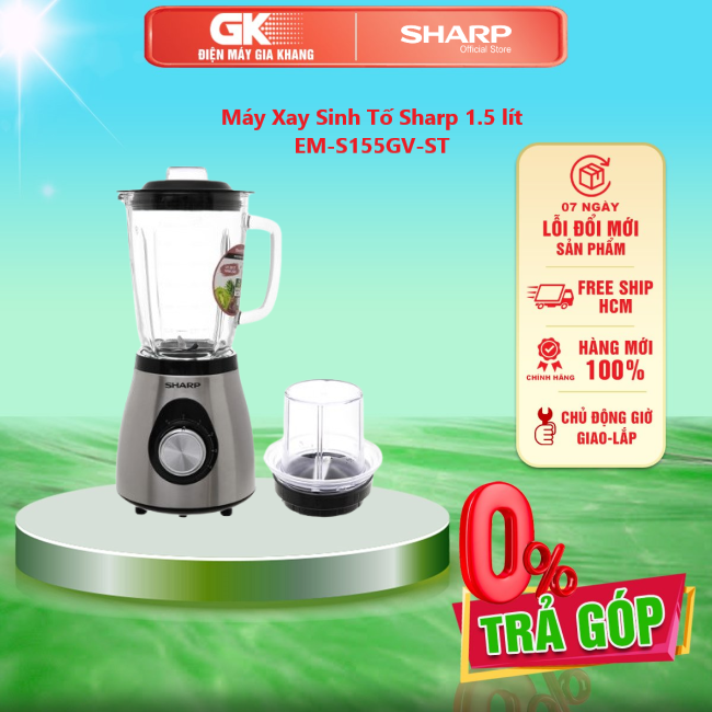 Máy xay sinh tố sharp 1.5 lít em-s155gv-st - giao toàn quốc - freeship hcm