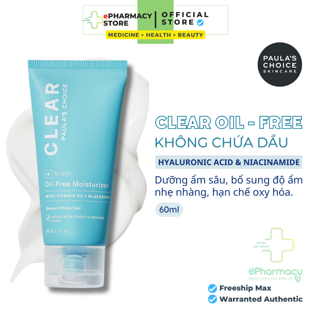 Kem dưỡng Paula's Choice CLEAR OIL-FREE MOISTURIZER - Kem dưỡng đêm không dầu Paulas Choice cho da mụn