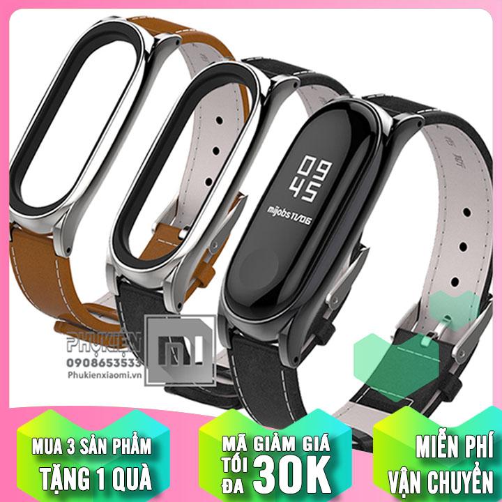 Dây thay thế cho Xiaomi Miband 3 / 4 Mijobs dây da mặt kim loại