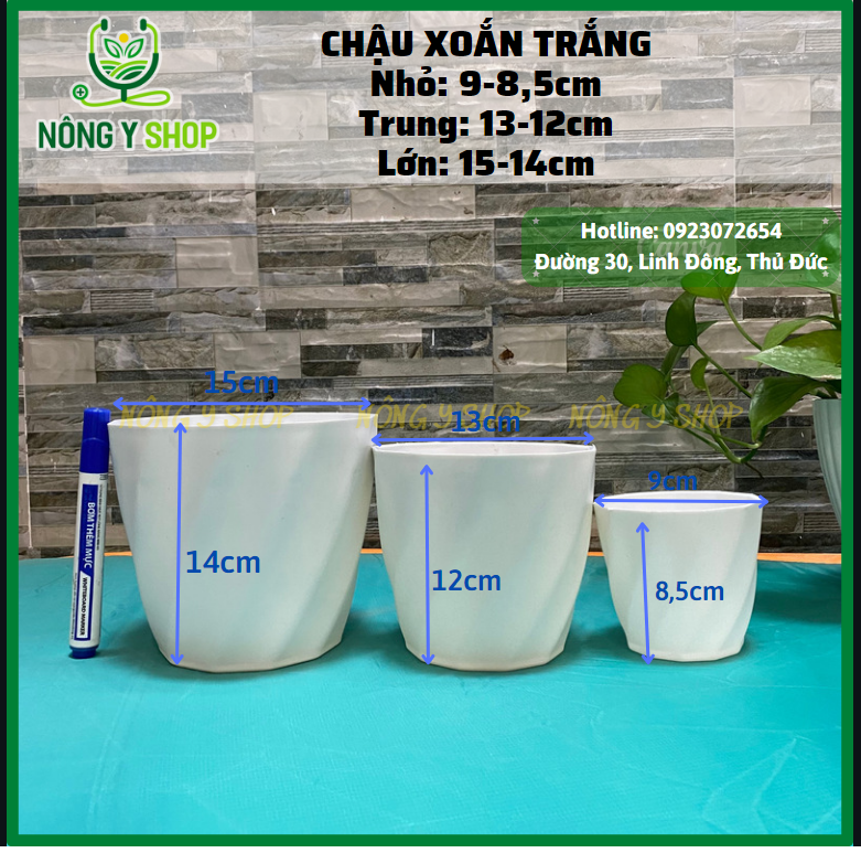 Chậu nhựa xoắn trắng, chậu nhựa trắng trồng cây, chậu nhựa để bàn, chậu trồng sen đá, chậu xoăn ốc