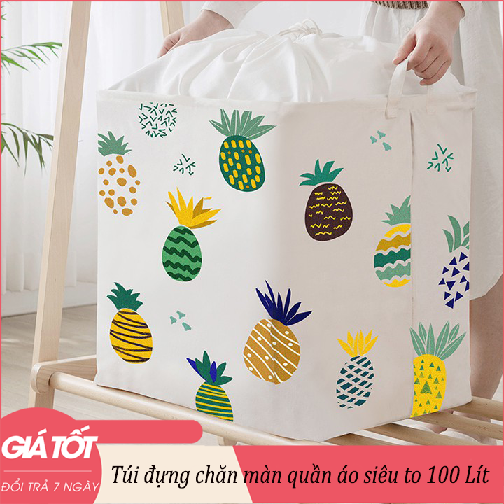 Túi đựng chăn màn quần áo siêu to 100Lit vintage - giỏ đựng chăn mền cực bền - Túi vải vintage cỡ lớn đựng chăn mền drap, quần áo 75 Lít (Chọn phân loại)