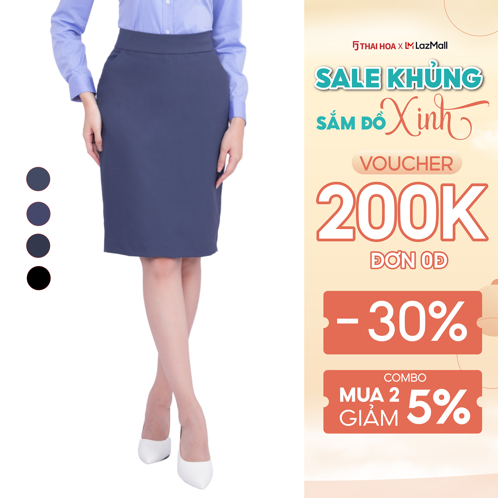 Chân váy nữ midi công sở các màu Thái Hòa CVW
