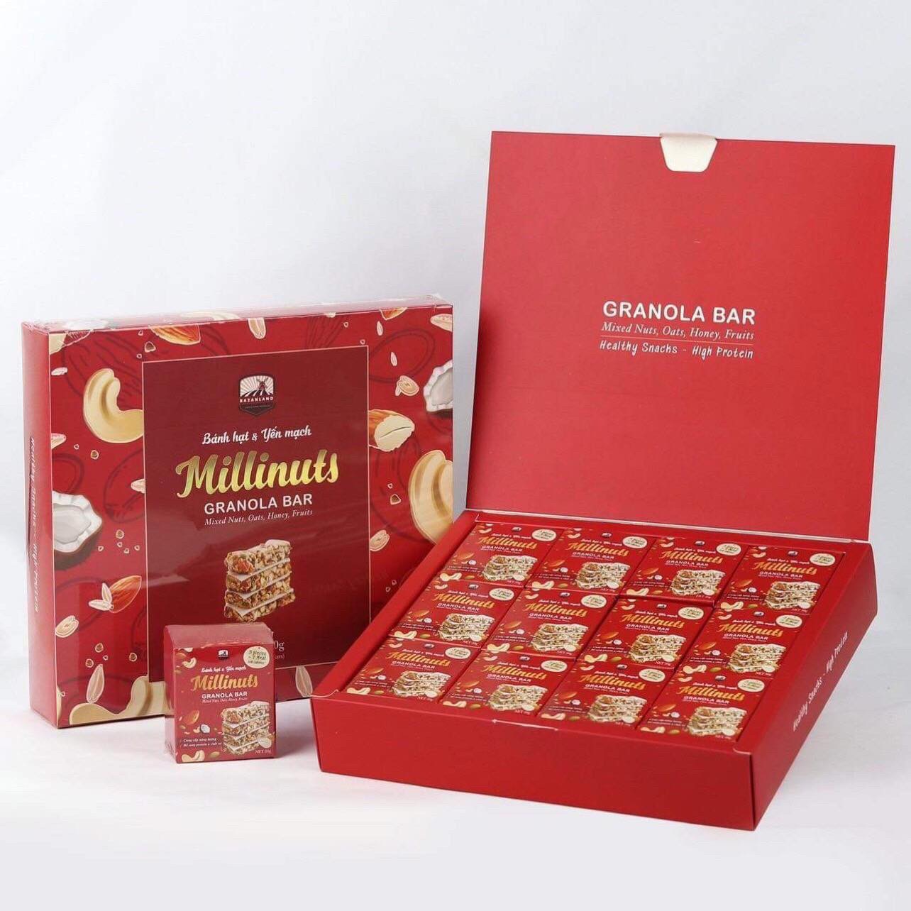 [HCM][Thanh dinh dưỡng] Hộp Granola Bar - Milinuts mix các loại hạt ăn kiêng giảm cân - 12 hộp nhỏ.