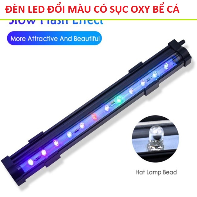 Đèn led chìm bể cá đổi màu chống nước có thổi oxy cực đẹp , máy thổi sục oxy bế cá siêu êm , đén chiếu sáng bể hồ cá cảnh , phụ kiện cá cảnh