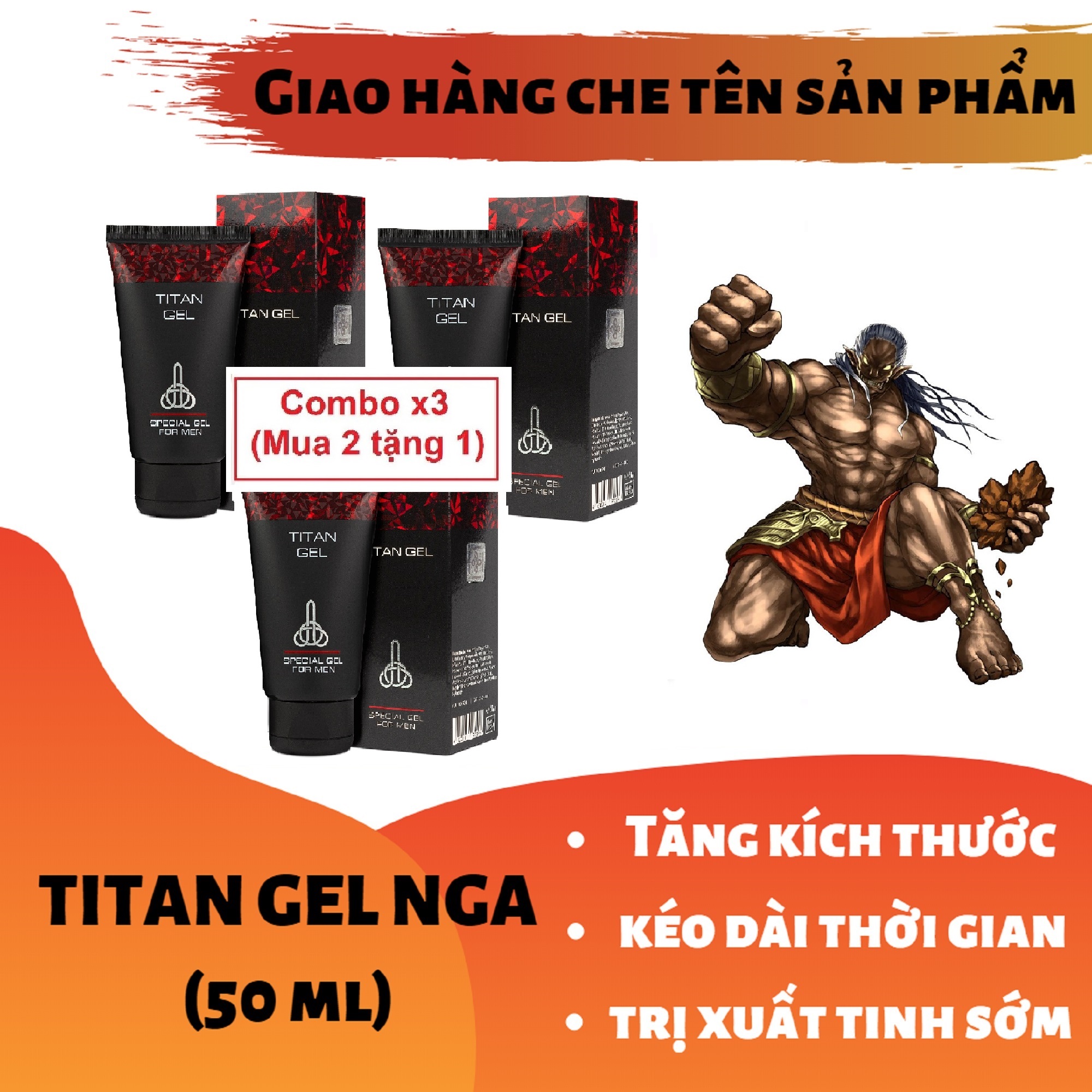 Combo x3 (Mua 2 tặng 1) (Lô mới nhất) Titan Gel Nga cao cấp - Gel dành cho nam - hàng chính hãng (Che tên khi giao hàng)