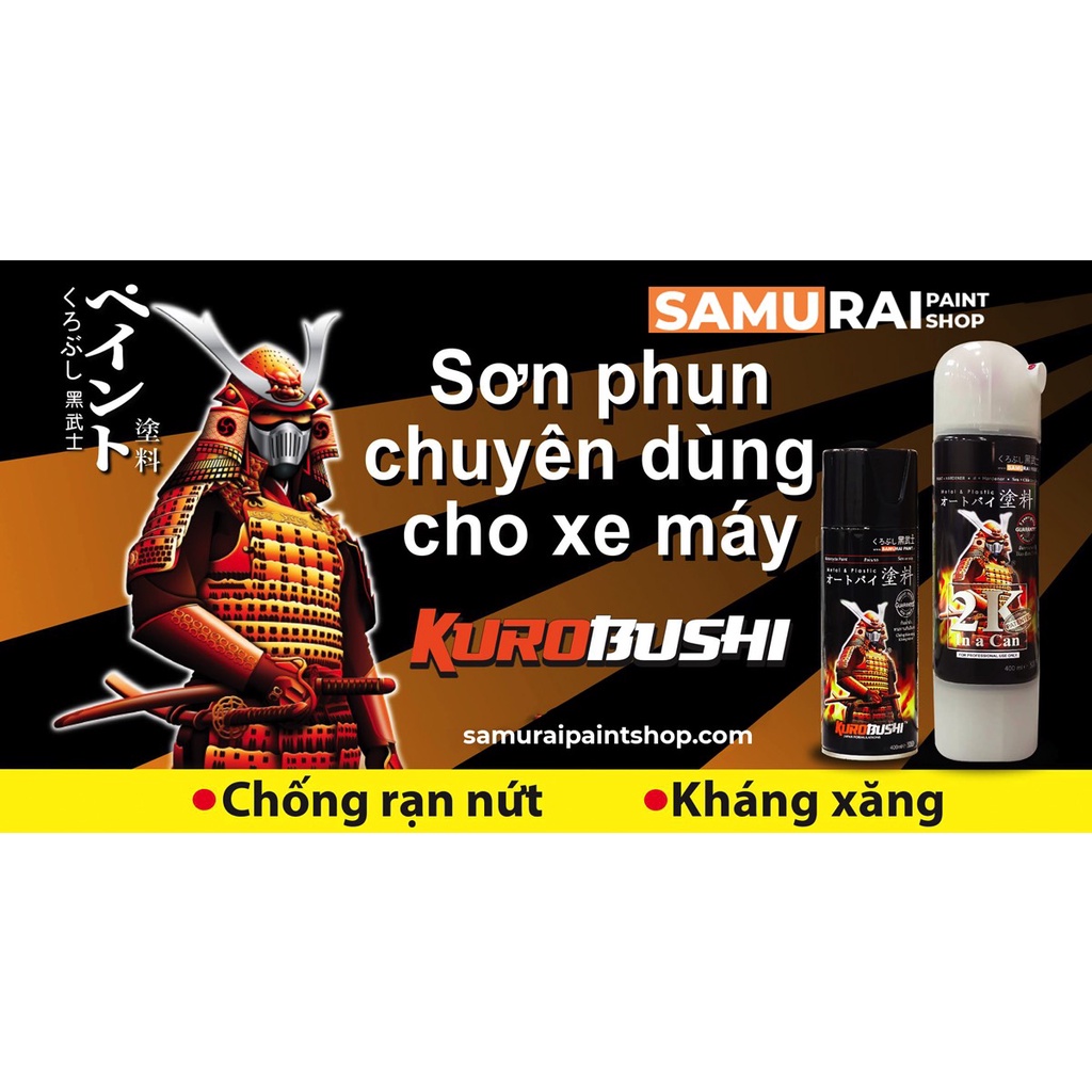 Sơn xịt Samurai đủ loại màu Sơn lót, sơn bóng, sơn chịu nhiệt, sơn pô, sơn chống cháy, sơn xịt xe máy cao cấp