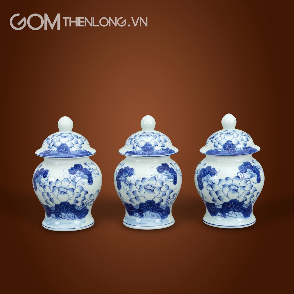 Chóe thờ men lam vẽ tay hoa sen | đồ thờ hàng kỹ chính hãng bát tràng | gốm thiên long