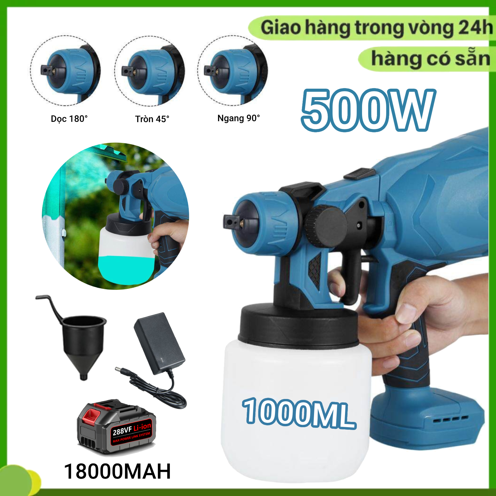 Máy phun sơn điện 1000ml, máy phun sơn dùng pin 18000mah, máy phun sơn cầm tay, máy phun sơn công suất cao không dây 500w